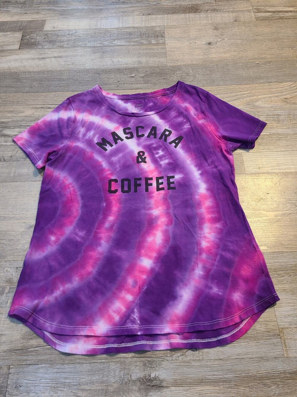 Old navy small women's relaxed fit tie dye "mascara and coffee" tee